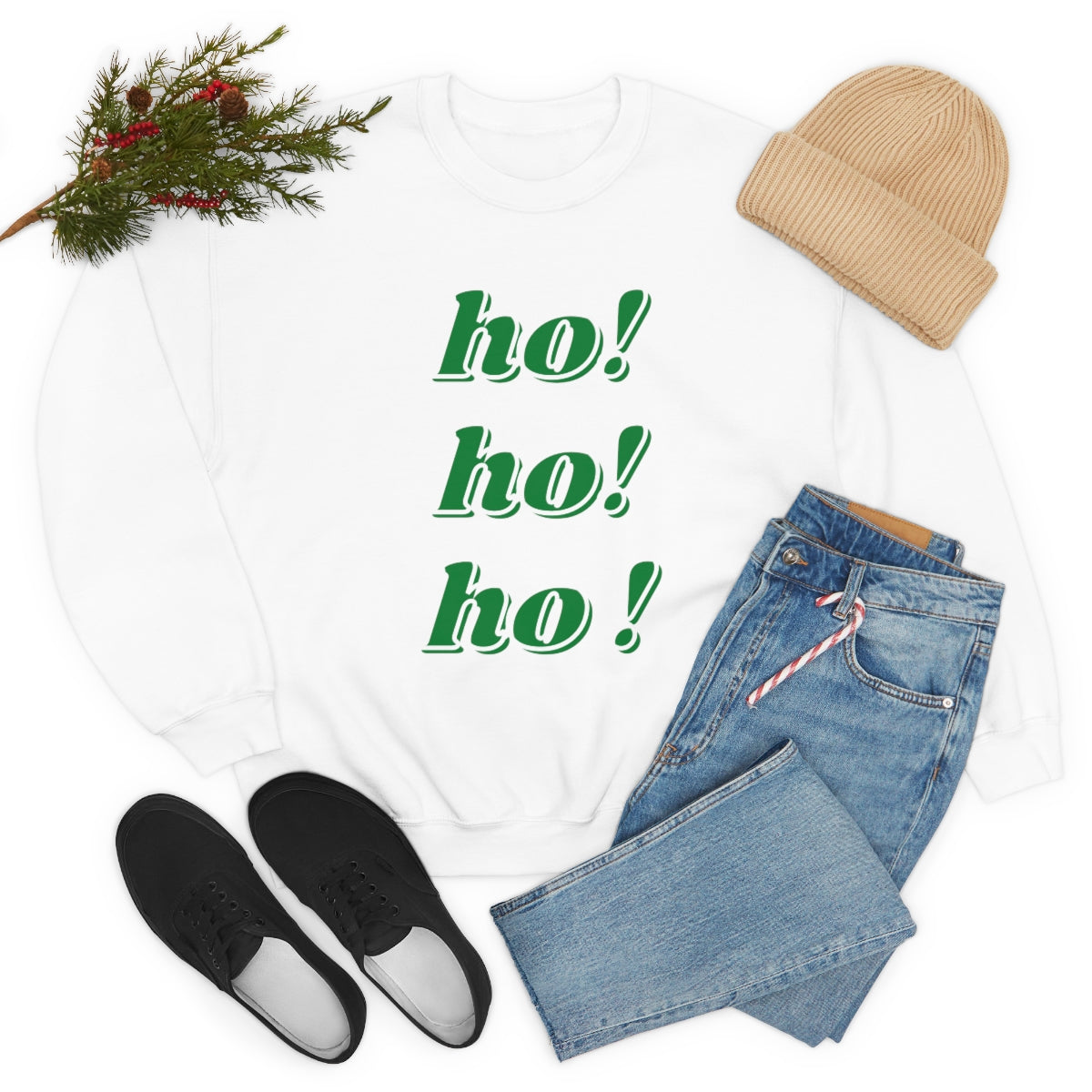 Ho Ho Ho Sweatshirt, Christmas Minimalist Top, Santa Claus Sweatshirt Xmas, Trendy Retro Font Holiday Unisex Heavy Blend Crewneck Sweatshirt
