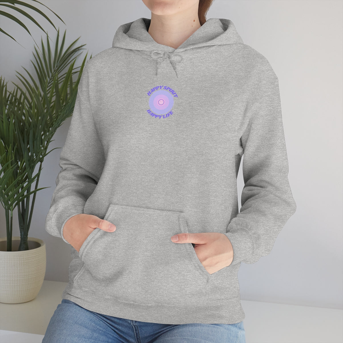 Retro Happy Spirit Happy Life Lavender Lilac Pink Smile Graphic Hoodie, VSCO Girl Sweatshirt, Tumblr Hoodie, Oversized Trendy Back Print Top