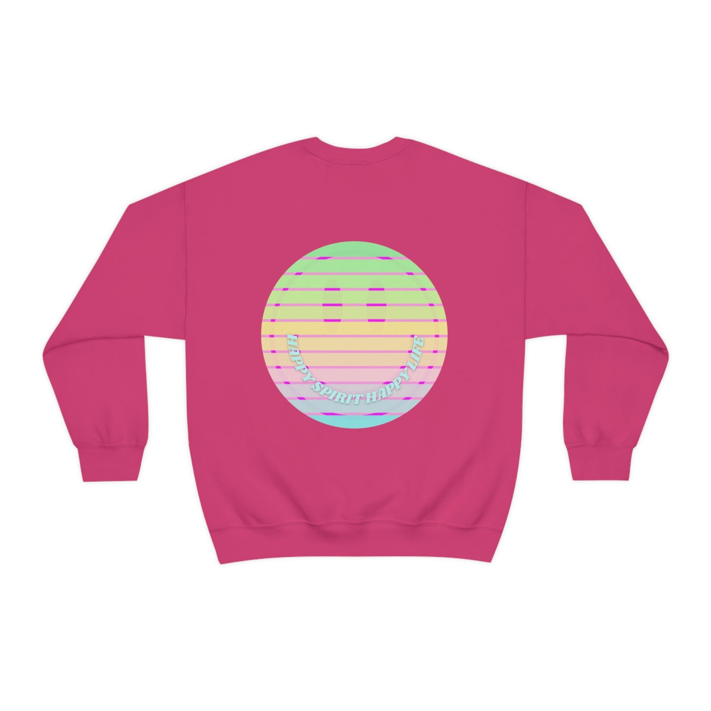 Happy Spirit Happy Life Sweatshirt, VSCO Girl Crewneck, Oversized Retro Font Graphic Tumblr, Front Print Smile Face Trendy Cover Up