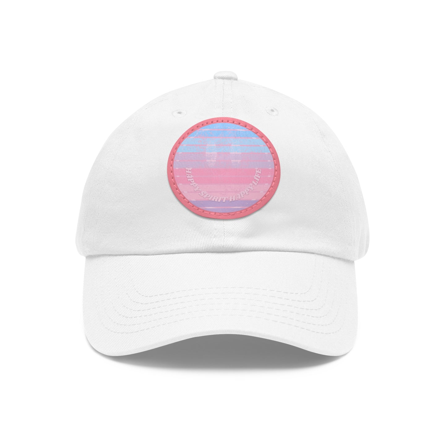 Aesthetic Pink Smile Hat, Pink Twill Dad Hat with Leather Patch (Round), Pink Golf Hat, Pink Twill Cap, Pink Cotton Hat, Pink Baseball Hat