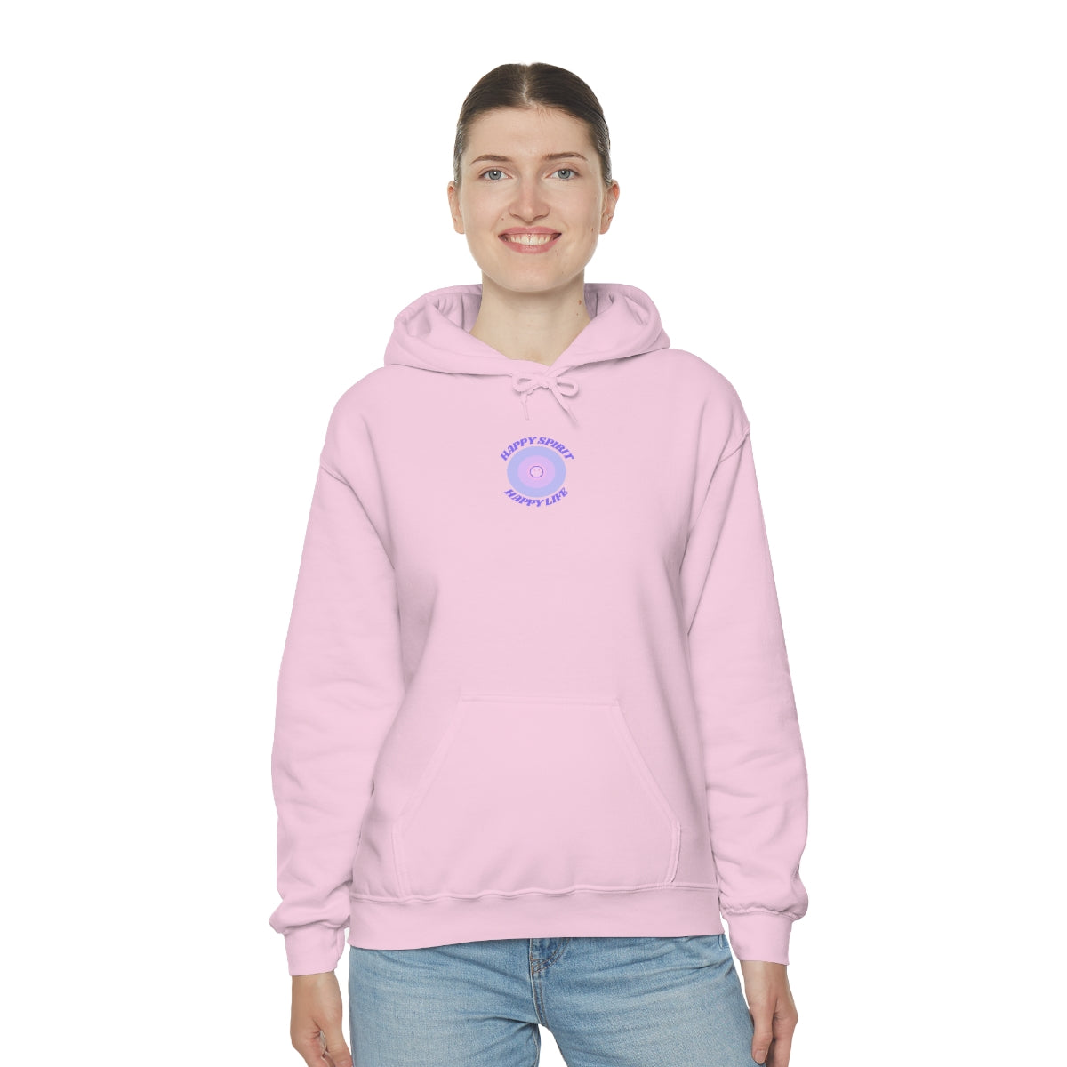 Retro Happy Spirit Happy Life Lavender Lilac Pink Smile Graphic Hoodie, VSCO Girl Sweatshirt, Tumblr Hoodie, Oversized Trendy Back Print Top