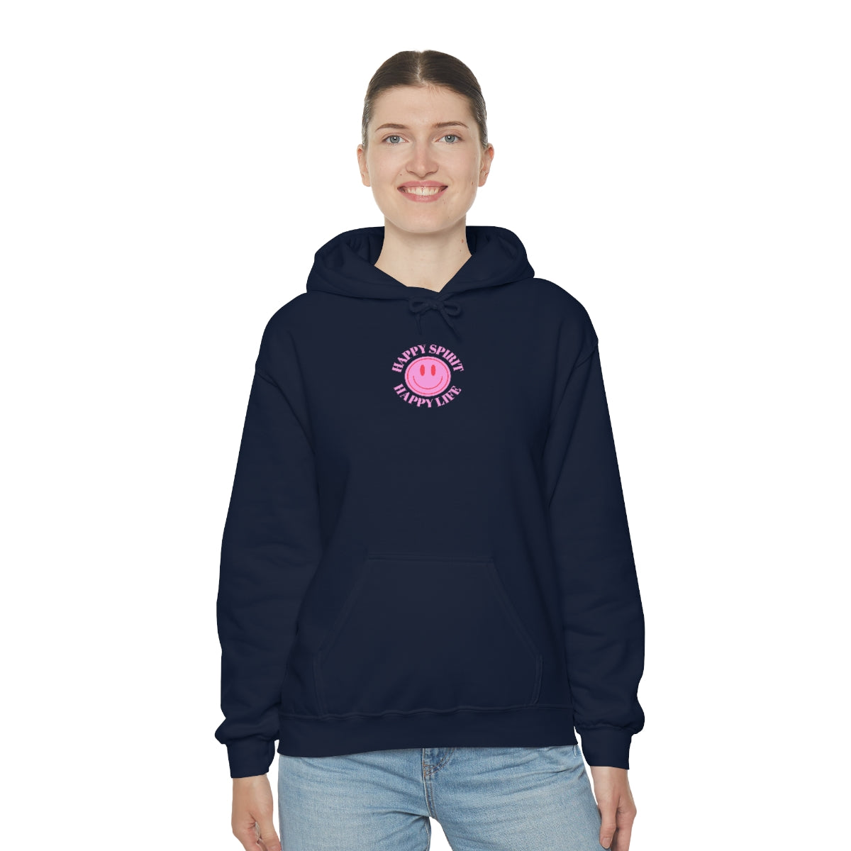 Happy Spirit Happy Life Sweatshirt, Pink Smile Lilac Hoodie, Oversized Hoodie, Front Back Print Trendy Sweatshirt, Beach Cover Up, Cover Up