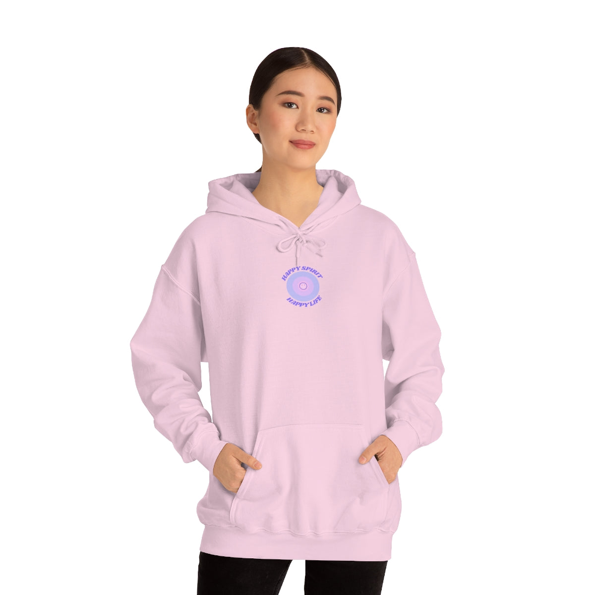 Retro Happy Spirit Happy Life Lavender Lilac Pink Smile Graphic Hoodie, VSCO Girl Sweatshirt, Tumblr Hoodie, Oversized Trendy Back Print Top