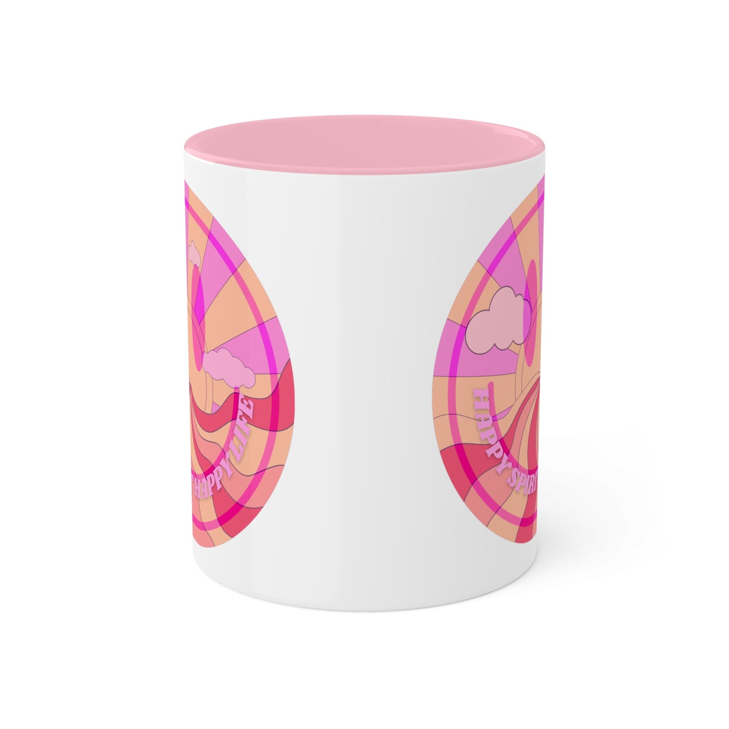 Retro Happy Spirit Happy Life Aesthetic Mug, Smile Face Mug, Trendy Coffee Mug, Tumblr Mug, Aesthetic Happy Life Gift, Aesthetic Pink Mug