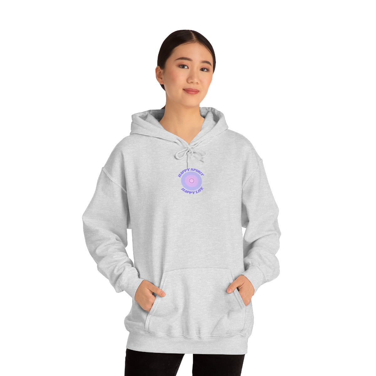 Retro Happy Spirit Happy Life Lavender Lilac Pink Smile Graphic Hoodie, VSCO Girl Sweatshirt, Tumblr Hoodie, Oversized Trendy Back Print Top