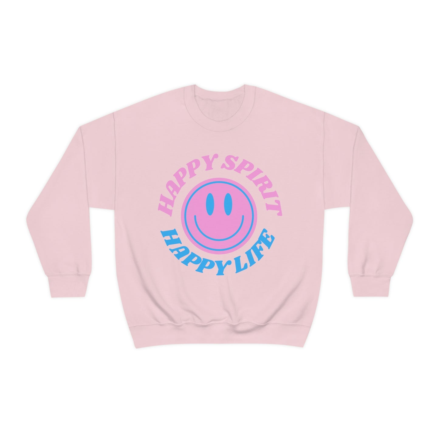 Happy Spirit Happy Life Sweatshirt, VSCO Girl Crewneck, Oversized Retro Font Graphic Tumblr, Front Print Smile Face Trendy Cover Up