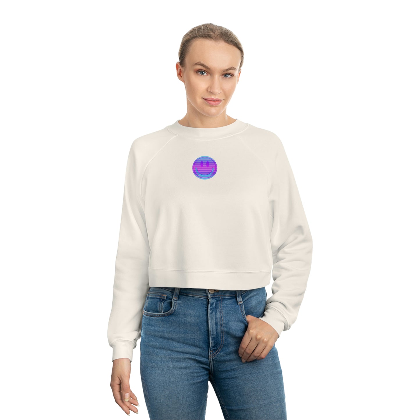 Copy of Aesthetic Cropped Sweatshirt, Smile Face Crop Top, Happy Spirit Happy Life Sunset Smile Cropped Top, Women's Cropped Fleece Pullover
