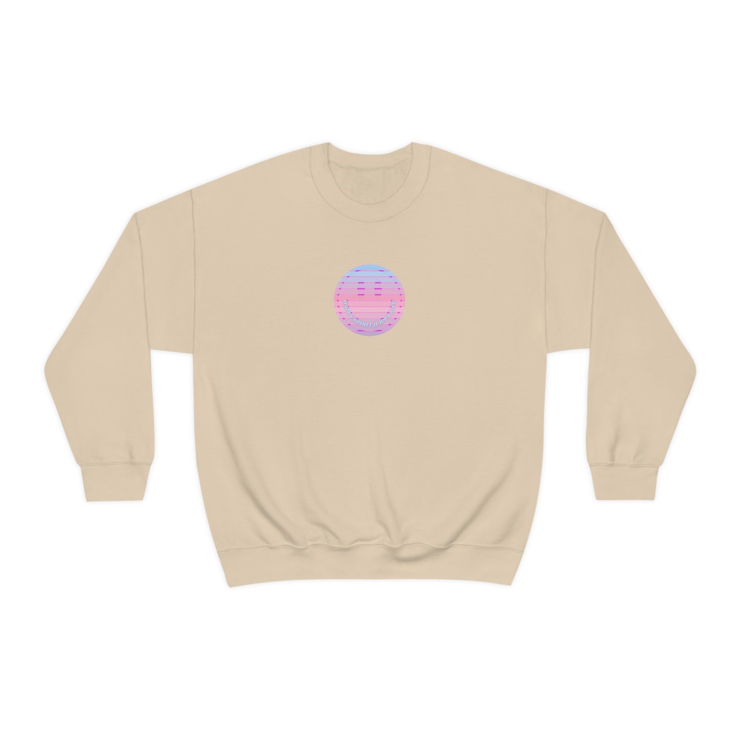 Happy Spirit Happy Life Sweatshirt, VSCO Girl Crewneck, Oversized Retro Font Graphic Tumblr, Front Print Smile Face Trendy Cover Up