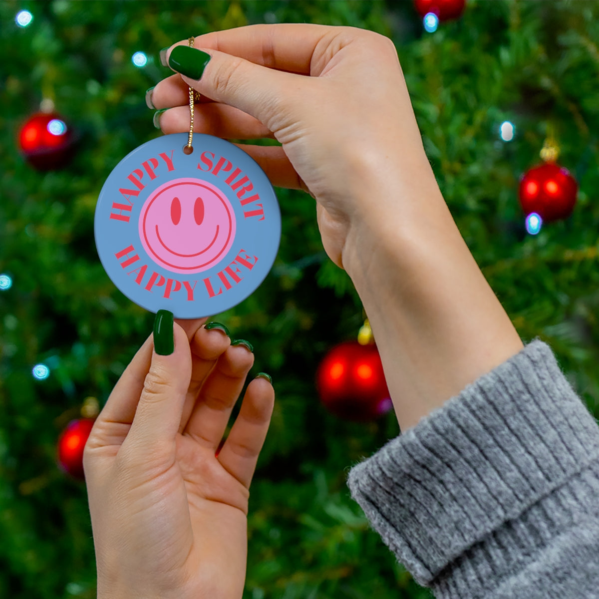 Holiday Ornament Happy Spirit Happy Life, Happiness Ornament, Modern Ornament, Smile Decoration, VSCO, Tumblr, Pink Smile, Retro Christmas
