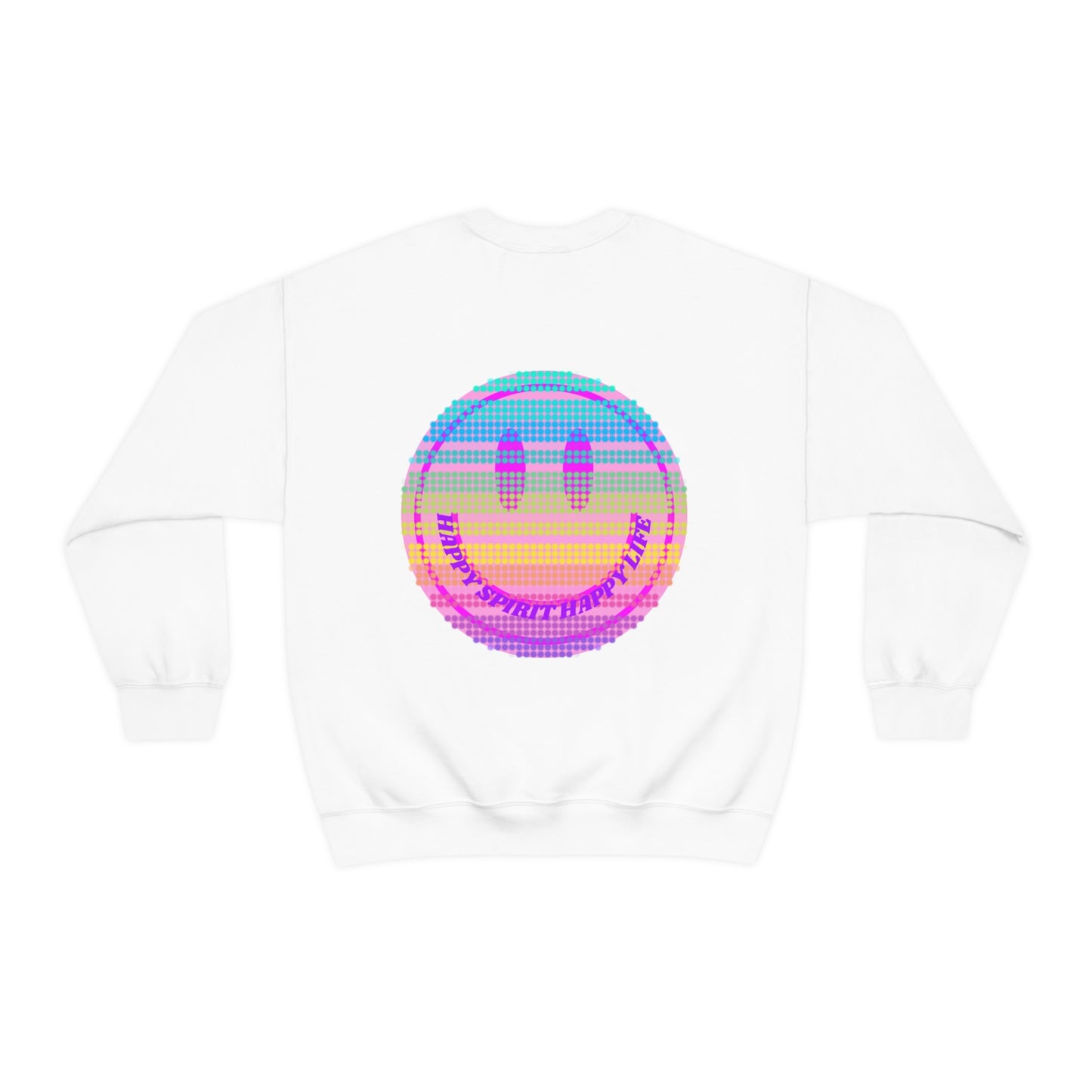 Happy Spirit Happy Life Sweatshirt, VSCO Girl Crewneck, Oversized Retro Font Graphic Tumblr, Front Print Smile Face Trendy Cover Up