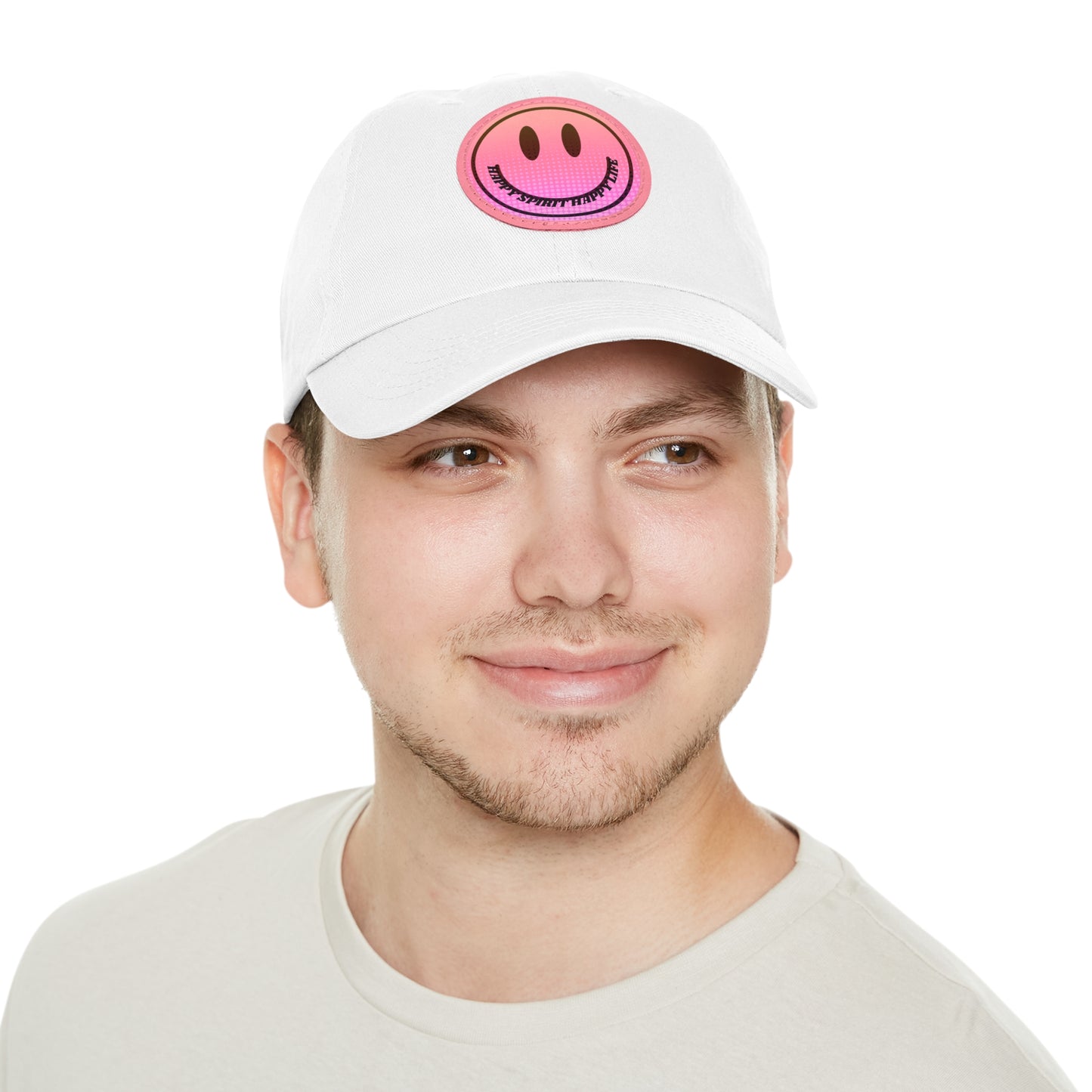 Aesthetic Pink Smile Hat, Pink Twill Dad Hat with Leather Patch (Round), Pink Golf Hat, Pink Twill Cap, Pink Cotton Hat, Pink Baseball Hat