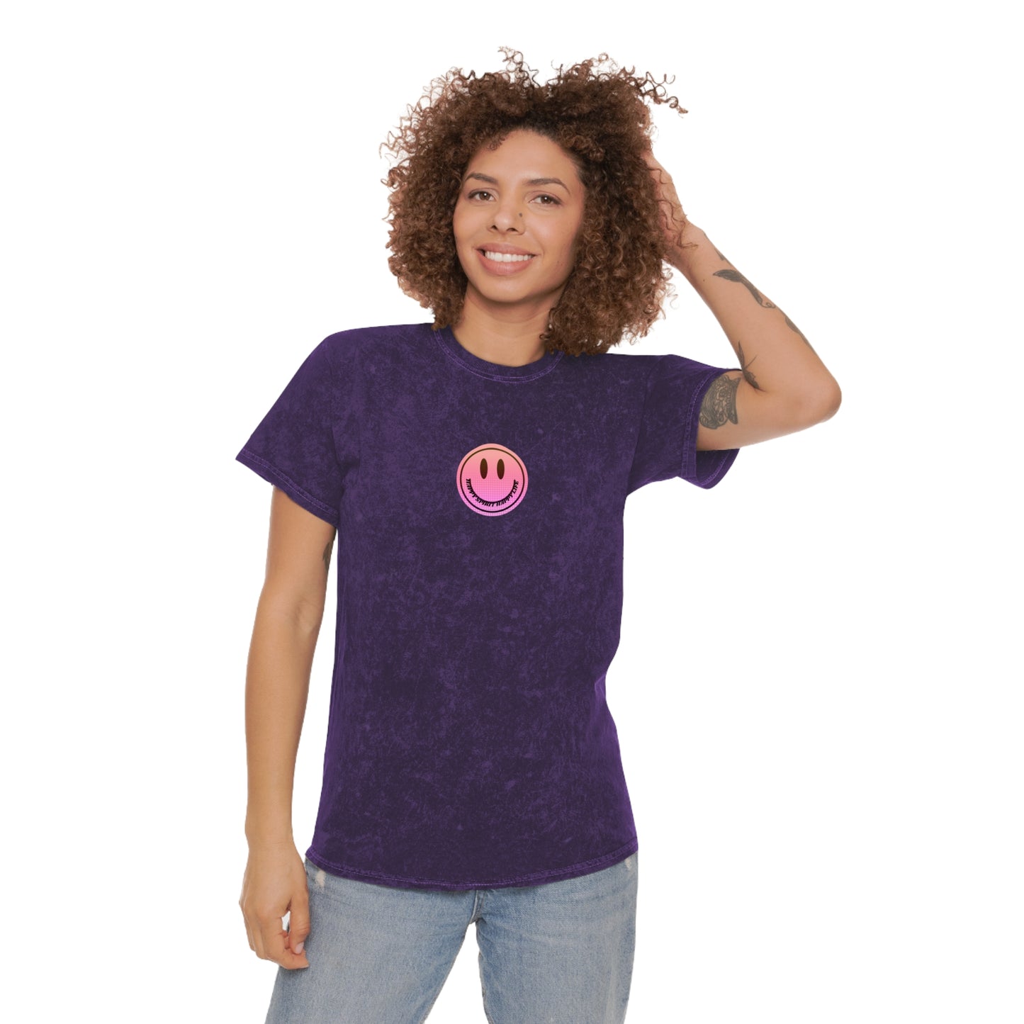 Aesthetic Smile Face Shirt, Retro, Happy Spirit Happy Life Shirt, Smile Pink Sunset Ombre T-Shirt, Unisex 80's style Mineral Wash T-Shirt