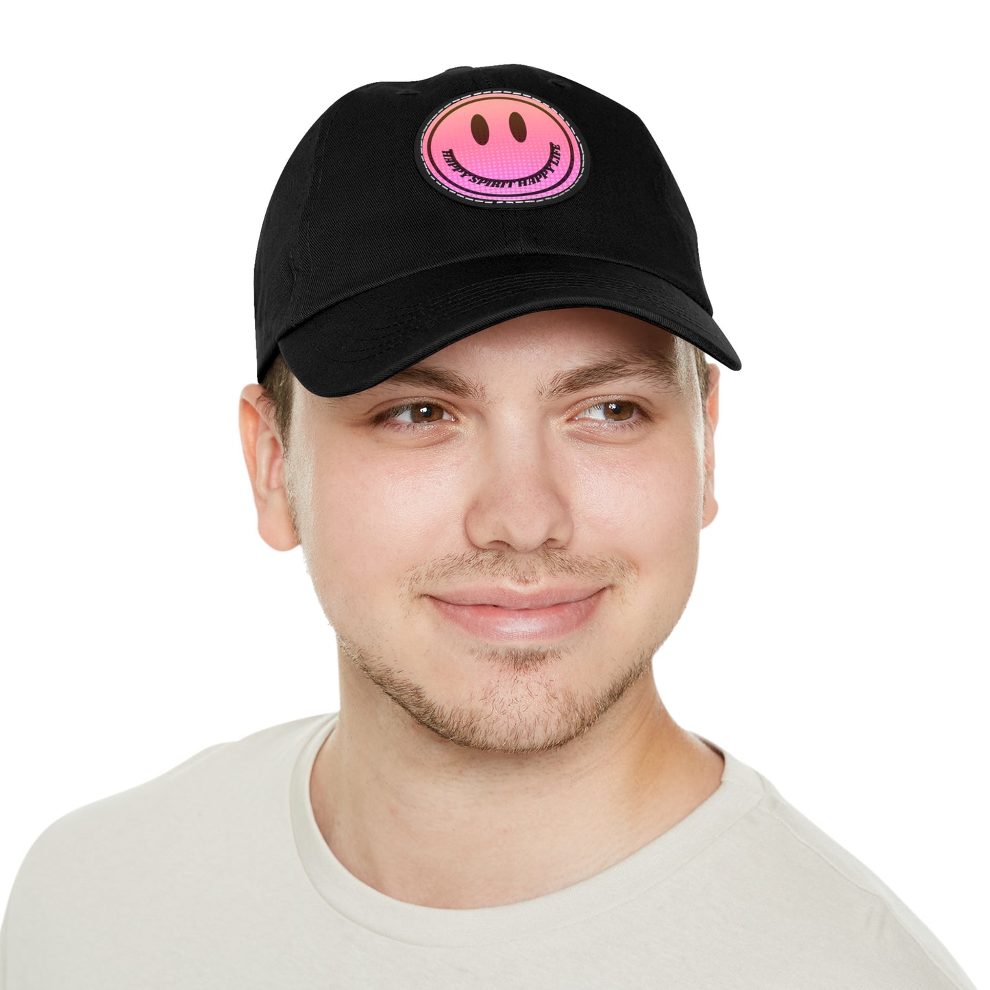 Aesthetic Pink Smile Hat, Pink Twill Dad Hat with Leather Patch (Round), Pink Golf Hat, Pink Twill Cap, Pink Cotton Hat, Pink Baseball Hat