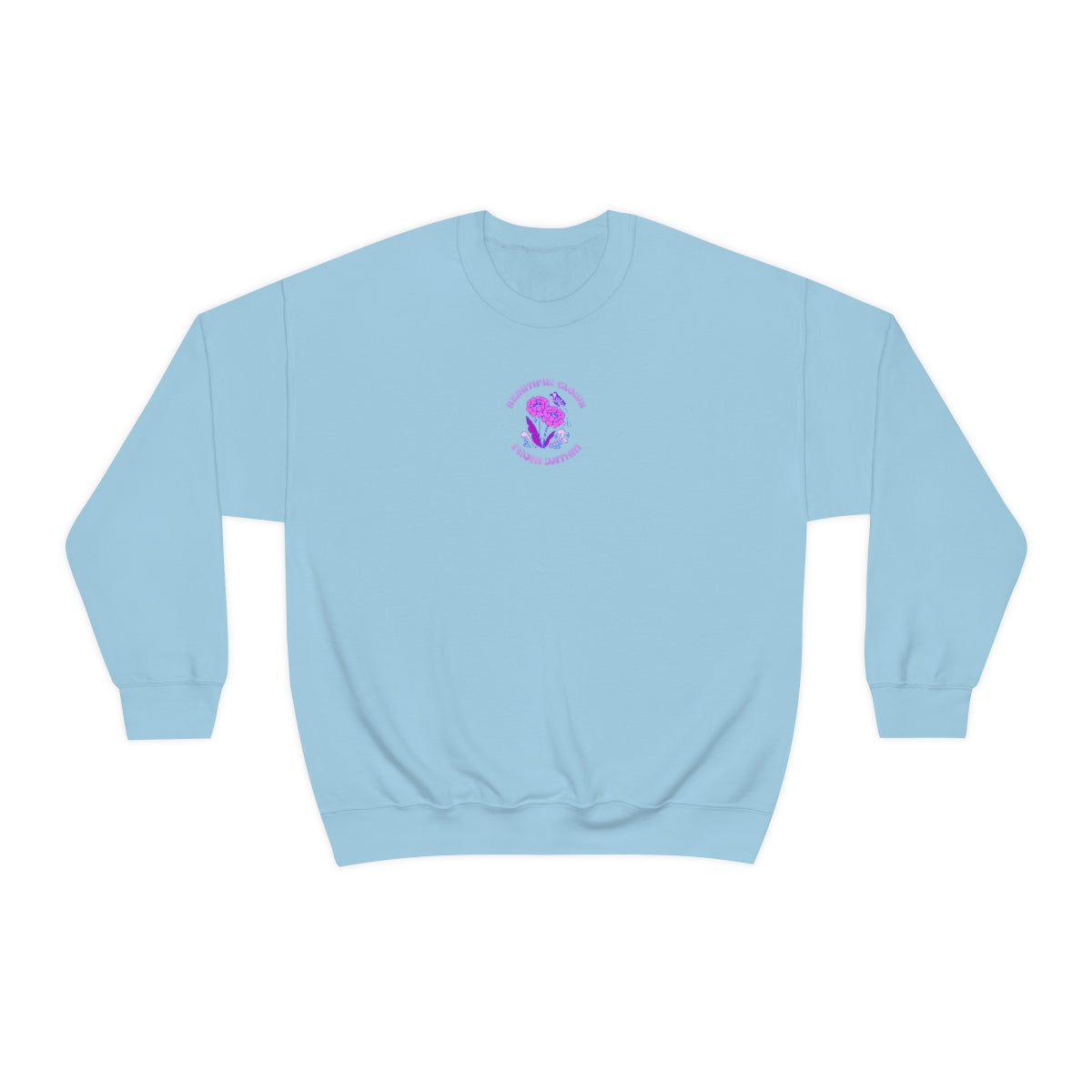 Beautiful Glows from Within Purple Flower Sweatshirt, Oversized Crewneck, Front Back Print Trendy Sweatshirt, Beach Cover Up, Lake Cover Up