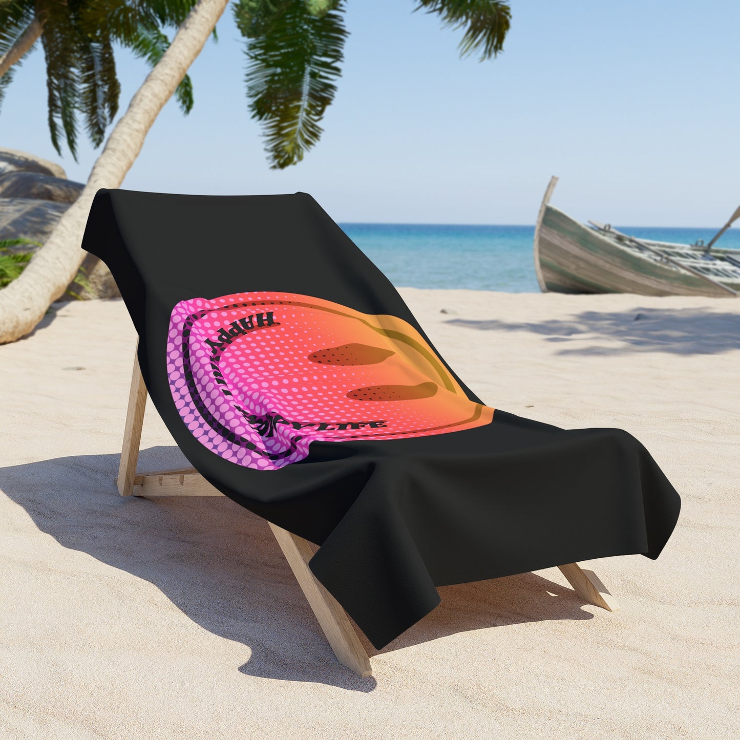 Aesthetic Smile Beach Towel, Happy Spirit Happy Life Towel, Sunset Smile Towel, Trendy Neon Ombre Towel, Summer Towel, Mental Health