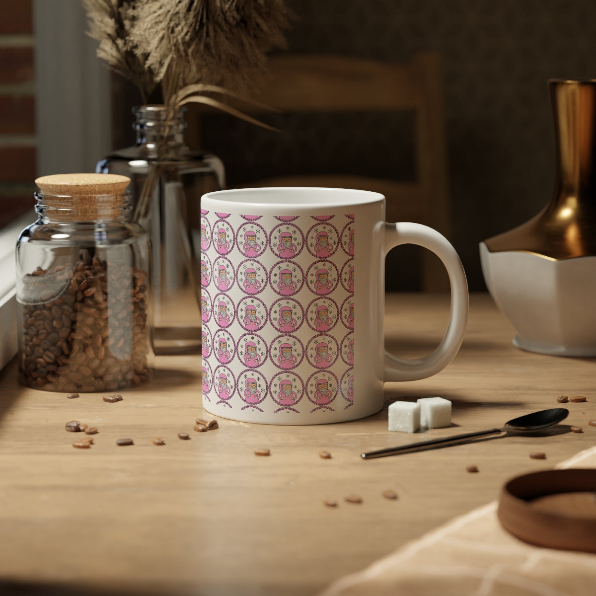 Pink Santa Aesthetic Mug, Pastel Christmas Mug, Trendy Coffee Mug, Tumblr Mug, Aesthetic Holiday Gift, Minimalist Santa Mug Print