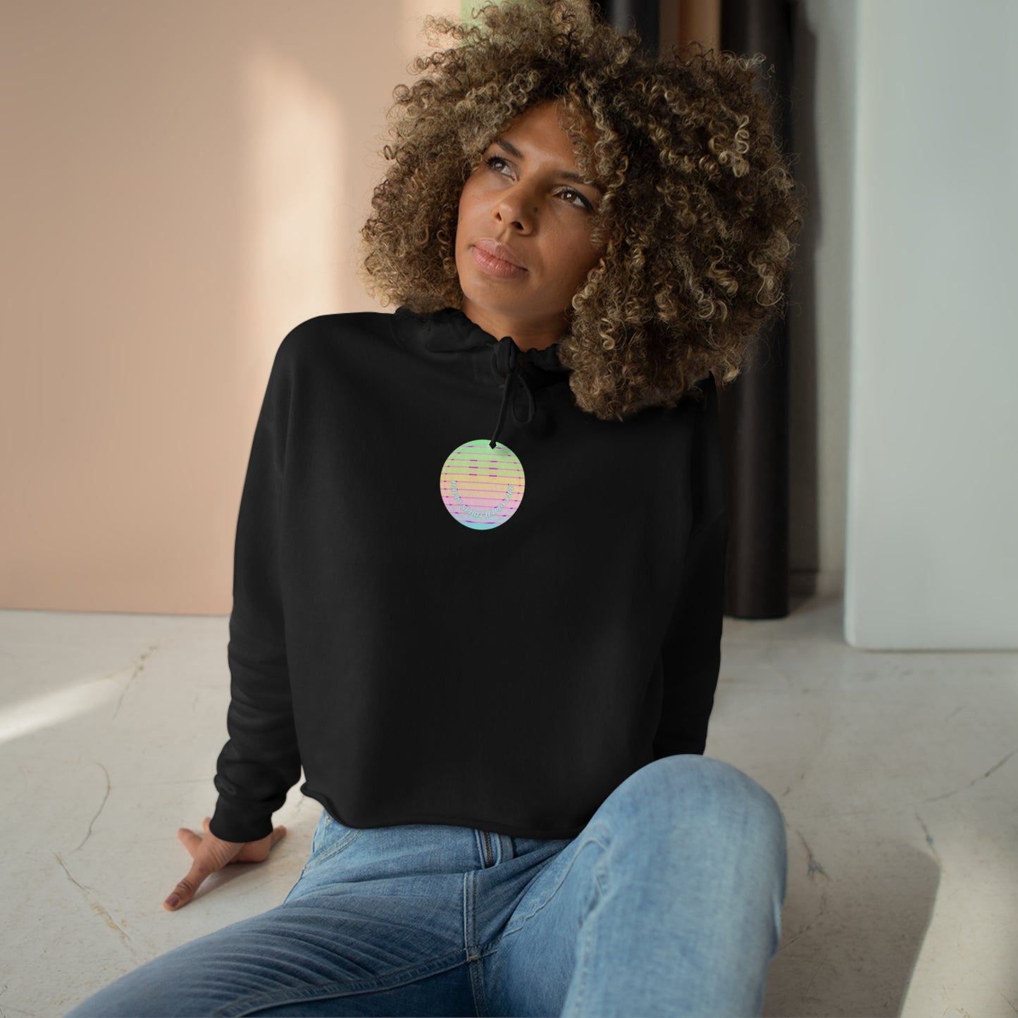 Aesthetic Cropped Hoodie, Smile Face Crop Top, Happy Spirit Happy Life Sunset Smile Cropped Top, Smile Hoodie, Hooded Cropped Pullover