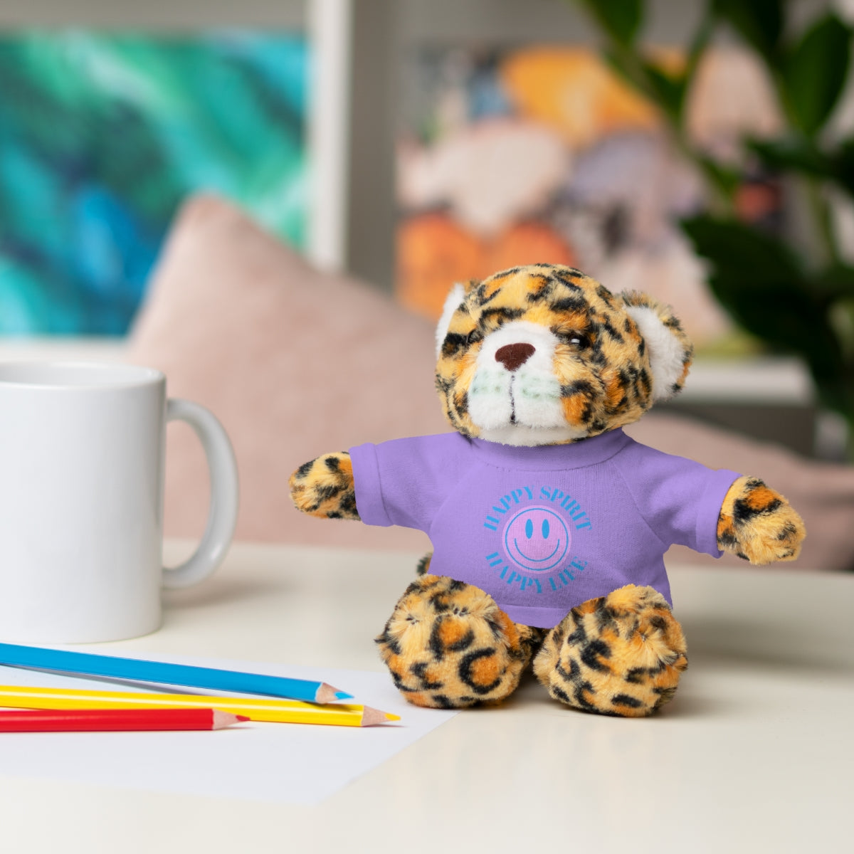 Happy Spirit Happy Life Stuffie, Stuffy, Stuffed Animals with Tee, Happy Mind Gift, Inspo , Love Toy Panda, Bear, Bunny, Jaguar, She