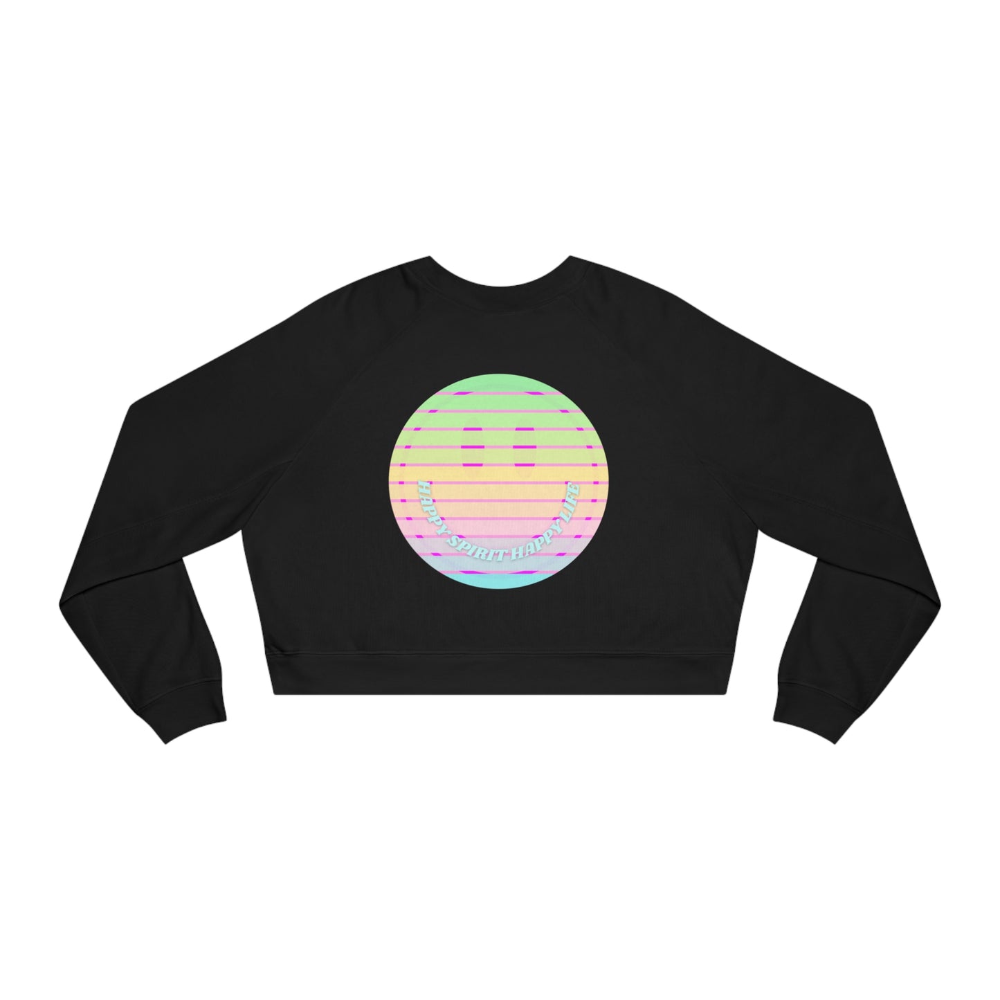 Aesthetic Cropped Sweatshirt, Smile Face Crop Top, Happy Spirit Happy Life Sunset Smile Cropped Top, Women's Cropped Fleece Pullover
