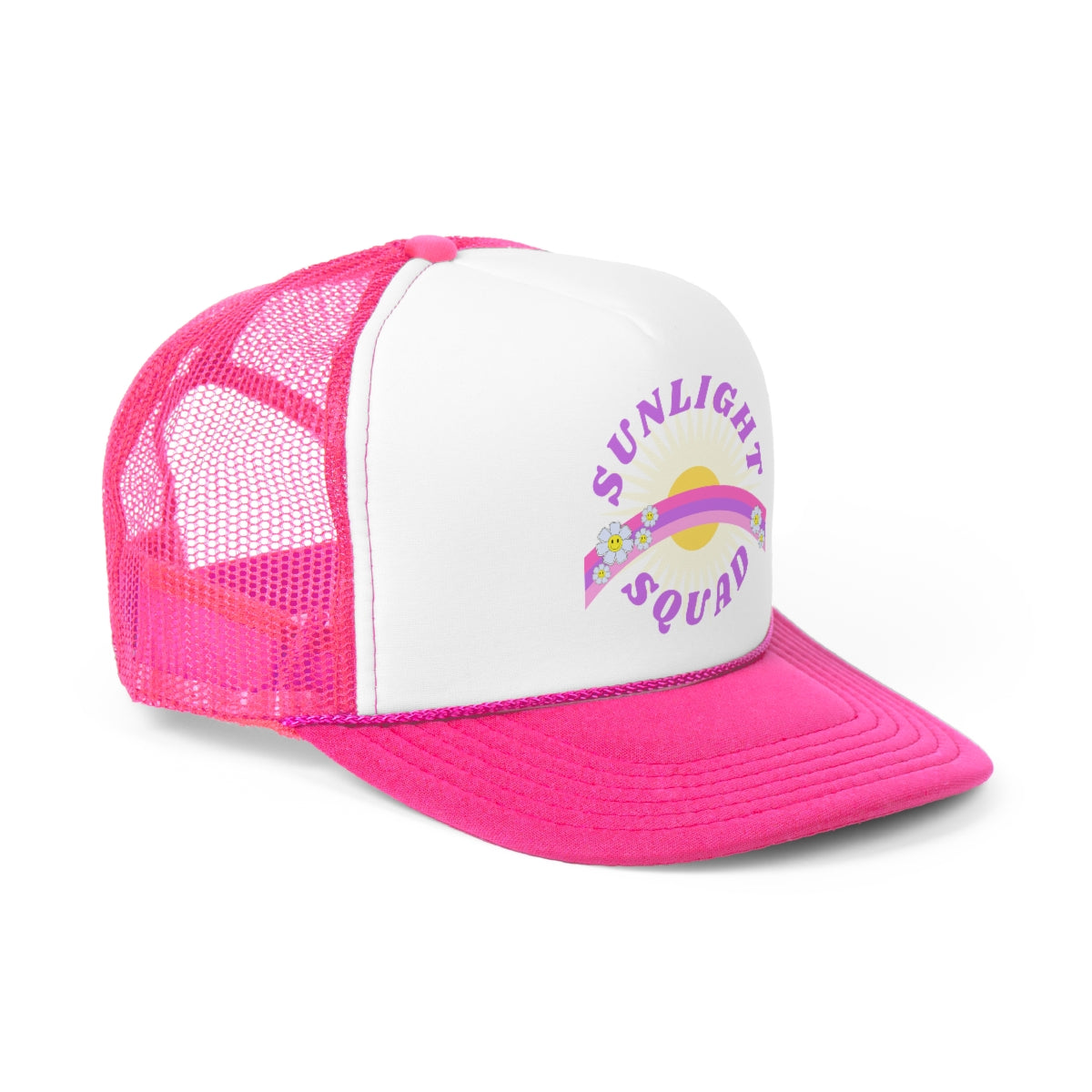 Pink Trucker Hat Sunlight Squad - Aesthetic Hat, Flower Smile Tumblr hat, Trendy Oversized Vsco girl, Pink Graphic Trucker Hat, Baseball Hat