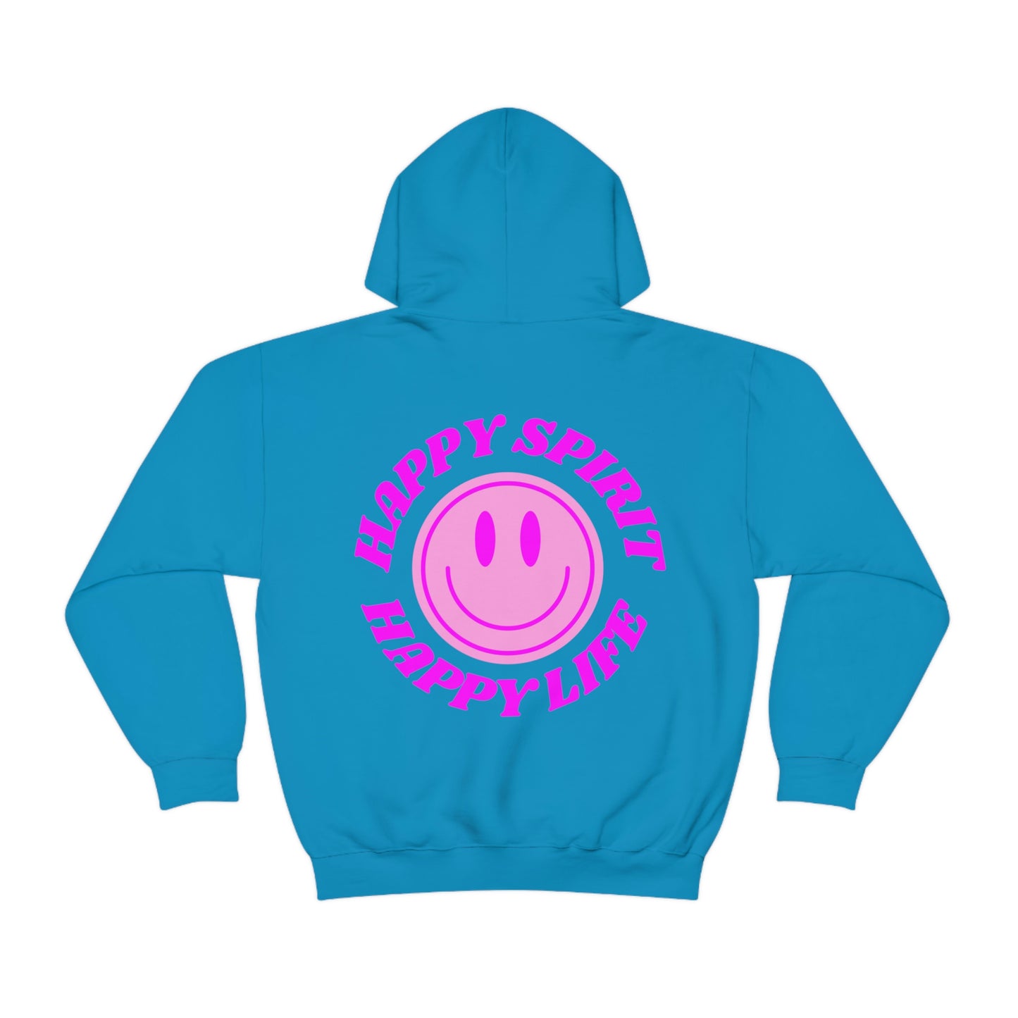 Happy Spirit Happy Life Hoodie Gildan VSCO Girl Sweatshirt, Oversized Tumblr Front Back Print Smile Happy Mind Trendy Retro Font Cover UP