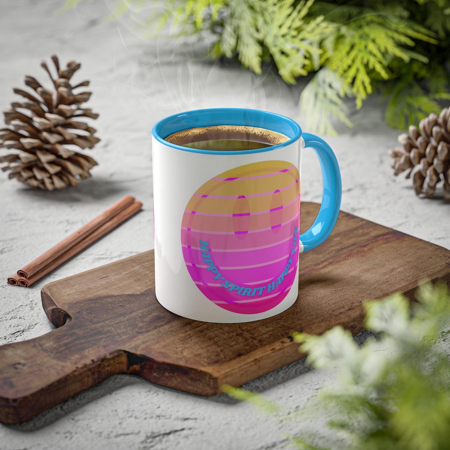 Retro Happy Spirit Happy Life Aesthetic Mug, Smile Face Mug, Trendy Coffee Mug, Tumblr Mug, Aesthetic Happy Life Gift, Aesthetic Mug