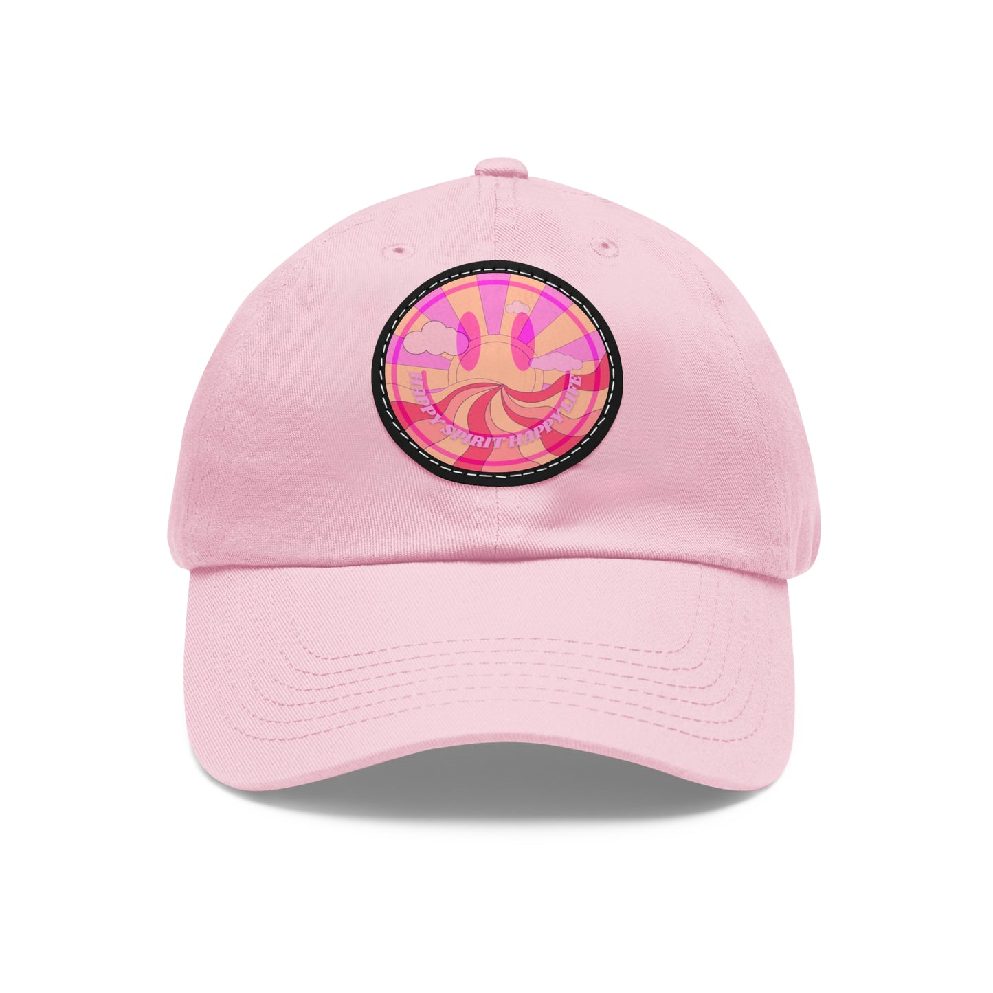 Aesthetic Pink Smile Hat, Pink Twill Dad Hat with Leather Patch (Round), Pink Golf Hat, Pink Twill Cap, Pink Cotton Hat, Pink Baseball Hat