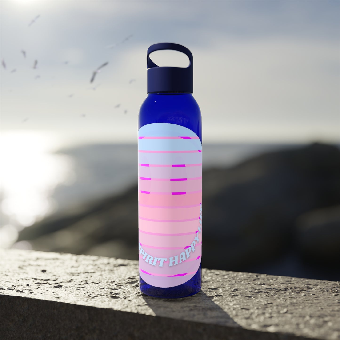 Aesthetic Happy Spirit Happy Life Water Bottle, Aesthetic Pink, Smile Face, Trendy Tumblr Bottle, Happy Mind Tumbler, BPA Free Smile Bottle
