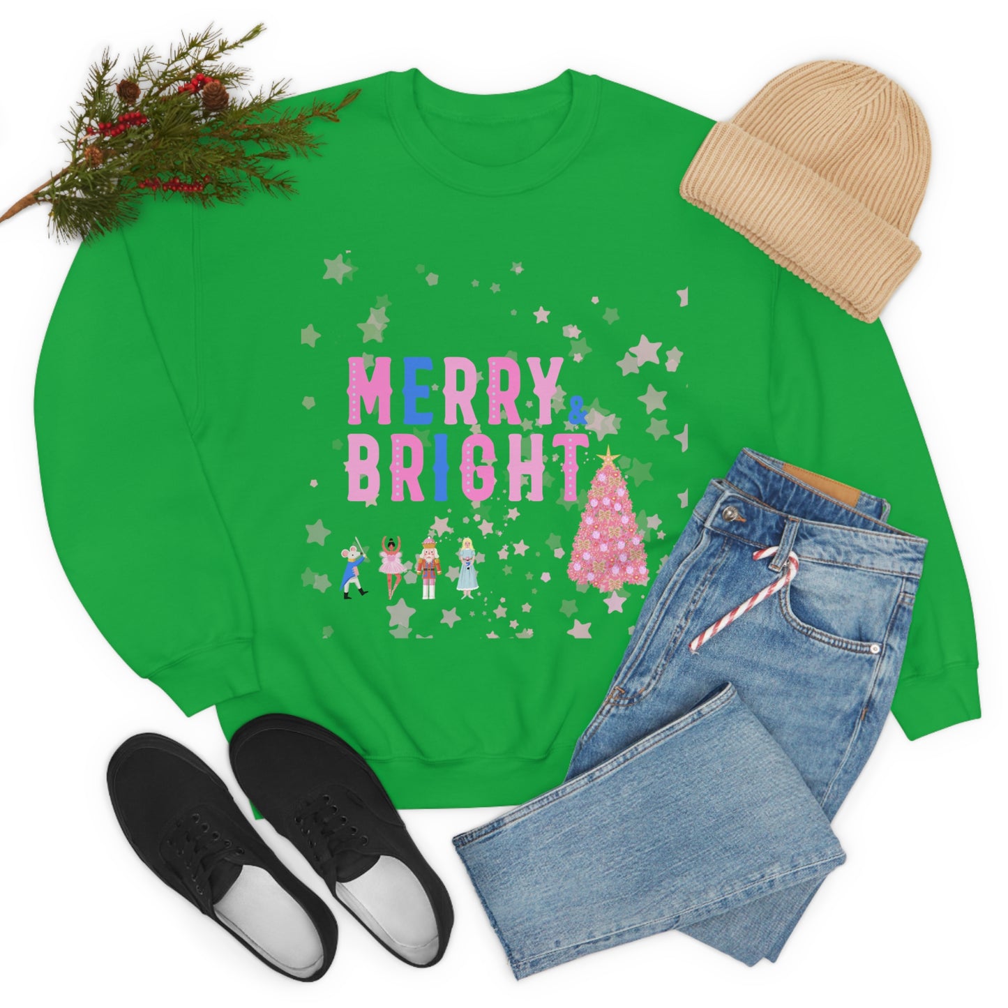 Pink Nutcracker Merry and Bright Minimalist Sweatshirt, Blue Nutcracker Sweatshirt, Trendy Christmas Sweatshirt, Pastel Xmas Crewneck