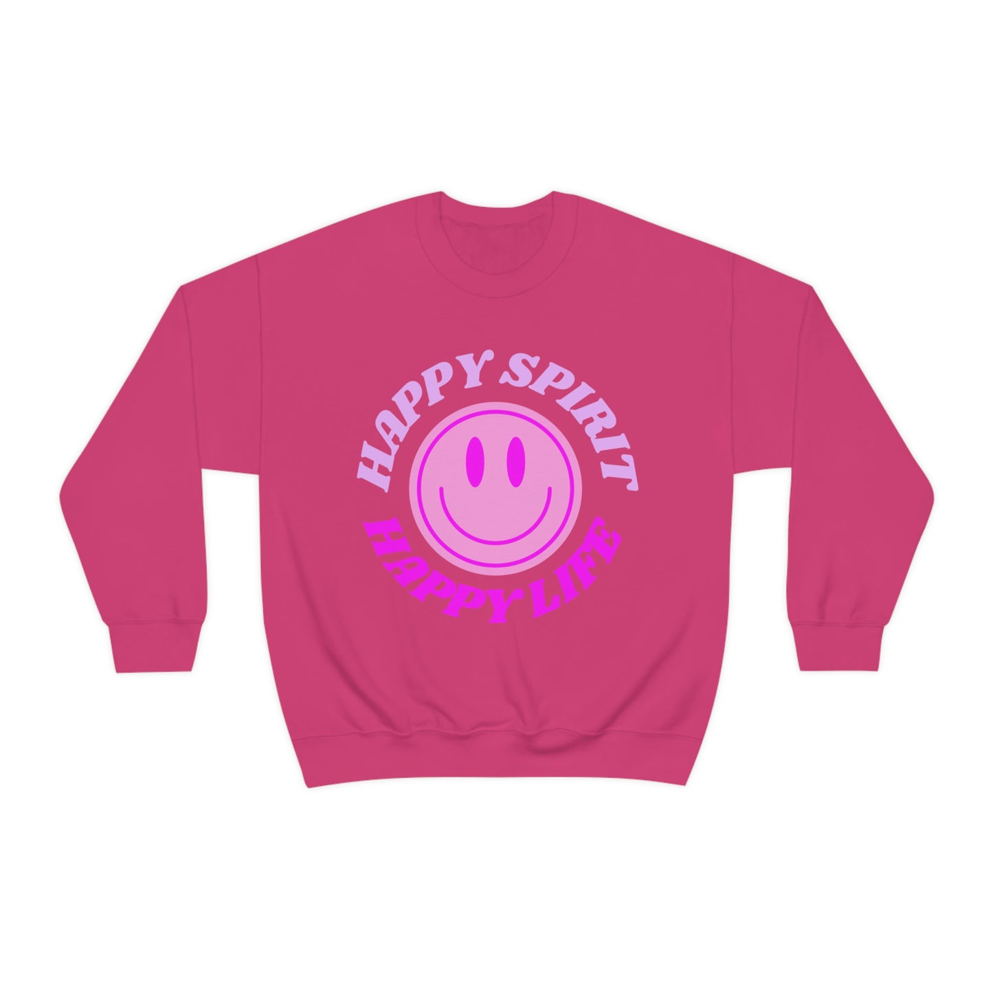 Happy Spirit Happy Life Sweatshirt, VSCO Girl Crewneck, Oversized Retro Font Graphic Tumblr, Front Print Smile Face Trendy Cover Up