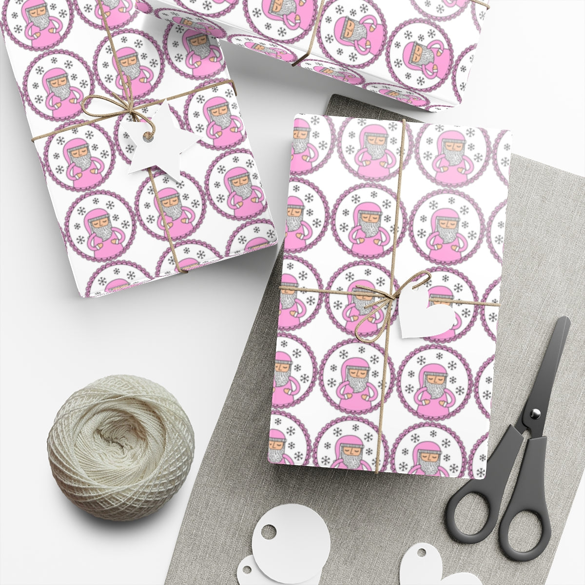 Pink Santa Gift Wrap Paper, Pink Santa Claus Paper, Pastel Christmas Paper, Pink Holiday Wrapping Paper