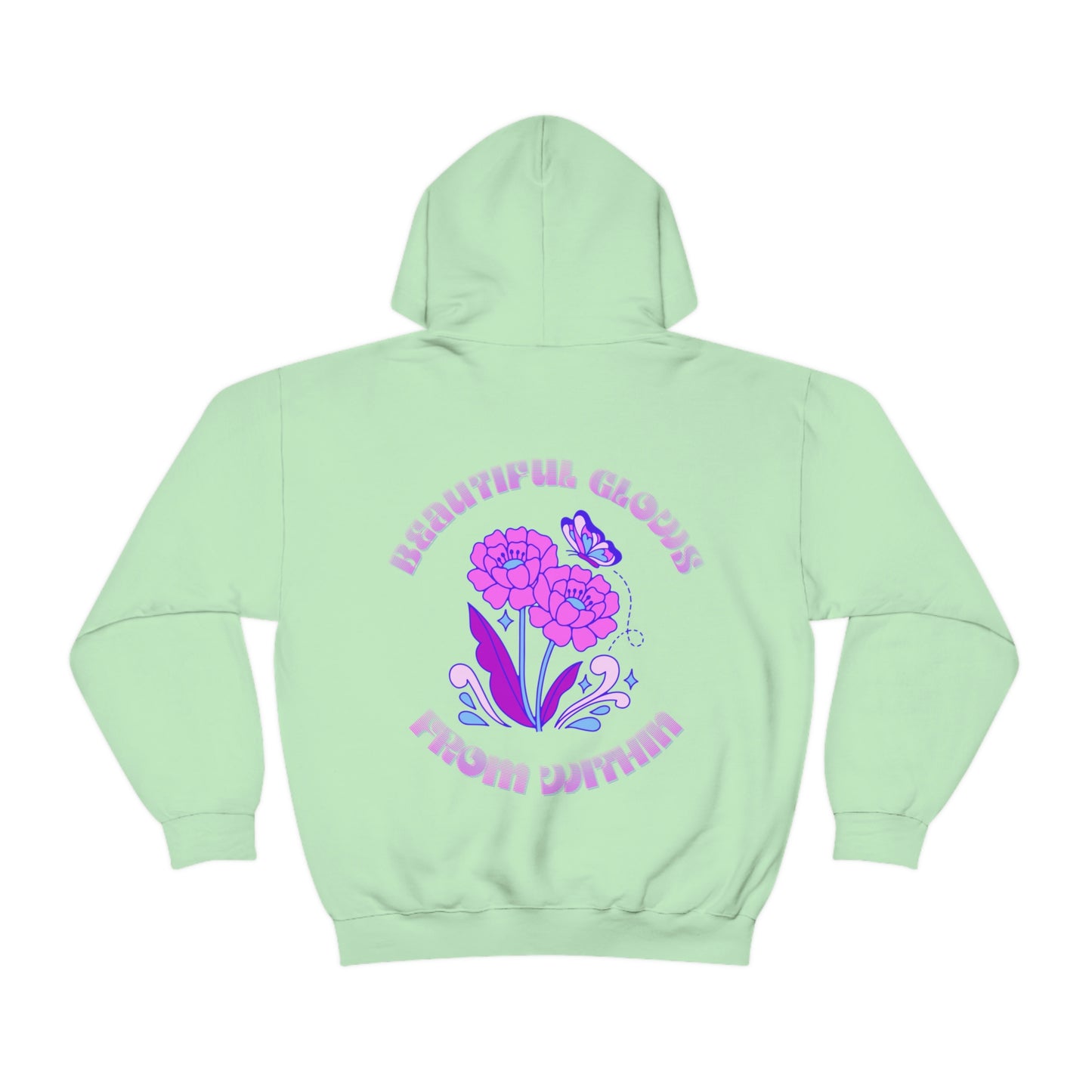 Beautiful Glows from Within Purple Flower Hoodie, Oversized Hoodie, Front Back Print Trendy Sweatshirt, Beach Cover Up, Lake Cover Up