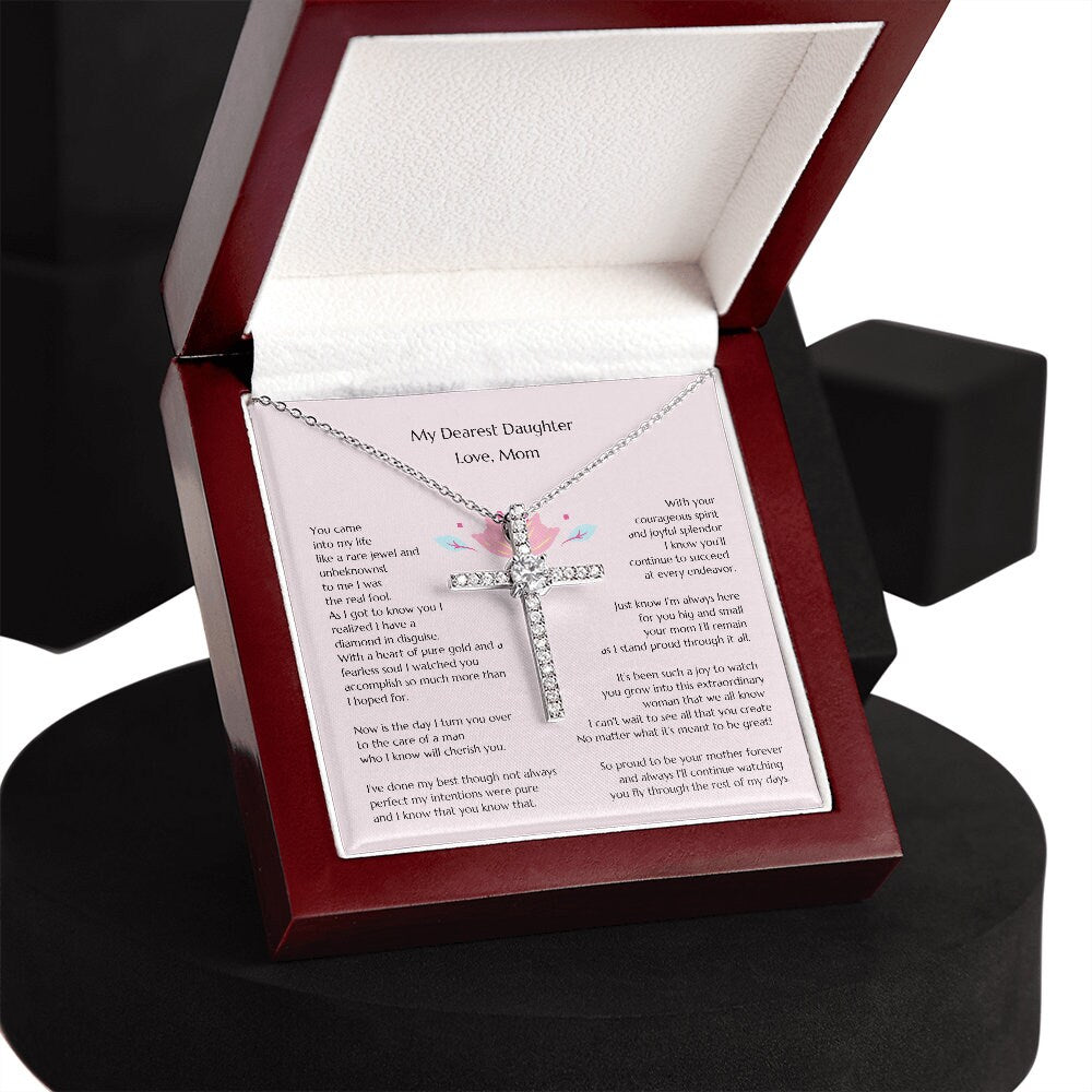 Mom to Daughter Wedding 14K W Gold CZ Cross