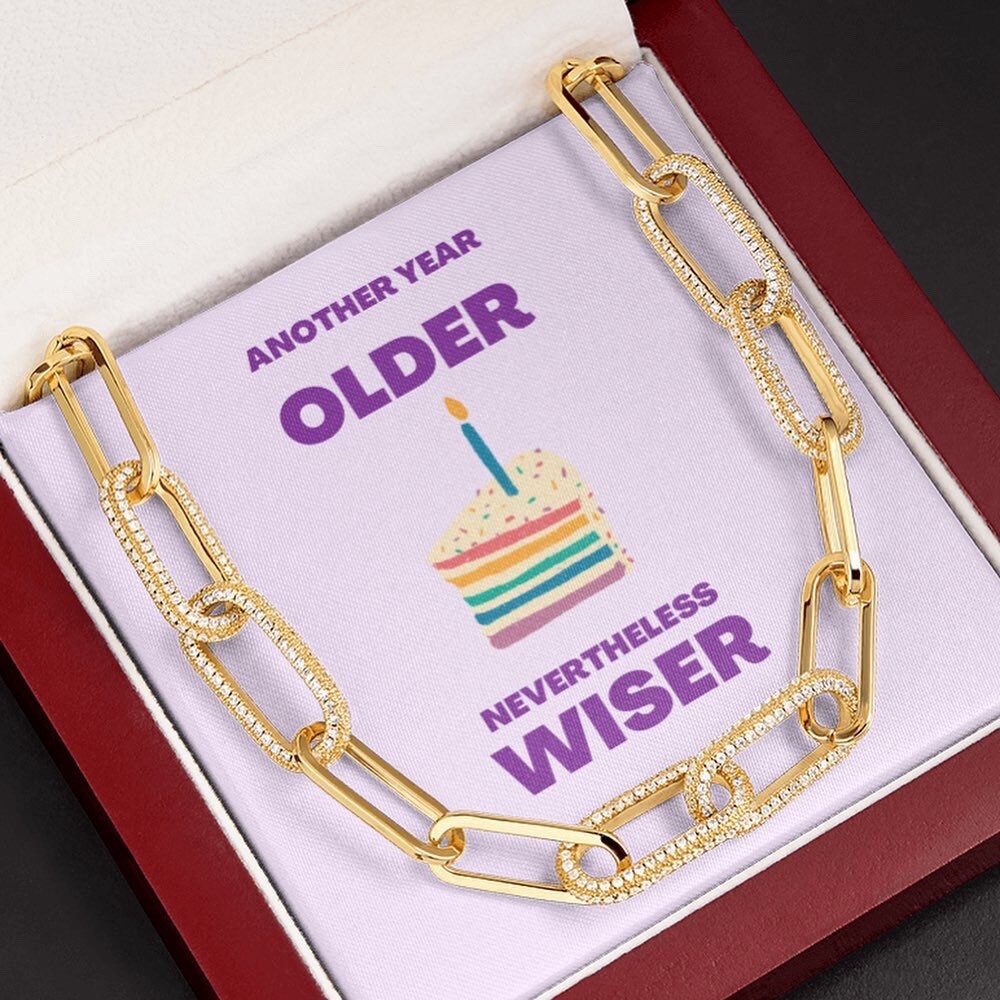 Birthday Gift, Birthday Gift for Her, Birthday Jewelry, 14k Gold Chain, Forever Linked, Pave, Lavender, Older Wiser Card, Rainbow Cake, Lux