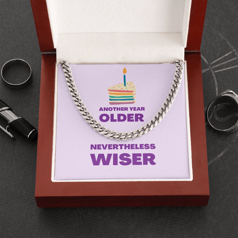 Chain 14k Or Steel Older Wiser Birthday Rainbow Cake Lavender
