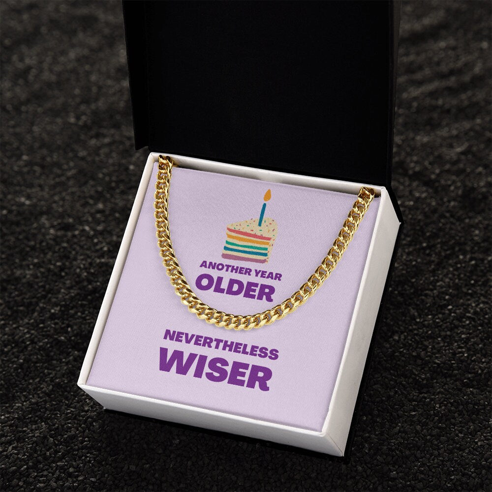 Birthday Gift, Birthday Chain, Birthday Jewelry, Rainbow Gift, 14K Chain, Stainless Steel, Older Wiser, Birthday, Rainbow Cake, Purple