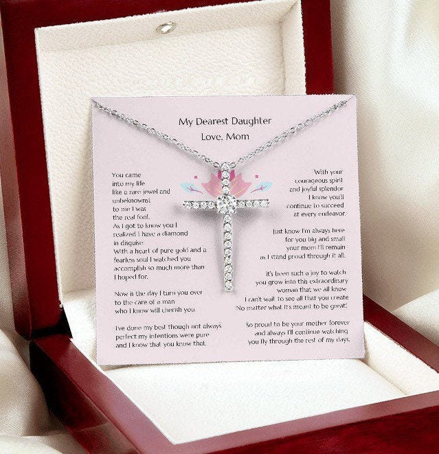 Gift for Bride, Necklace for Bride, Mom To Daughter Wedding, Cross for Bride, Gift from Mom, Gift from Mother of the Bride, Mother Daughter