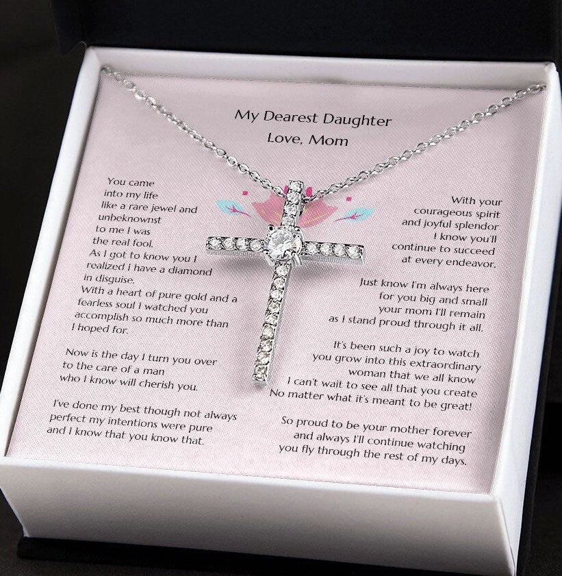 Gift for Bride, Necklace for Bride, Mom To Daughter Wedding, Cross for Bride, Gift from Mom, Gift from Mother of the Bride, Mother Daughter