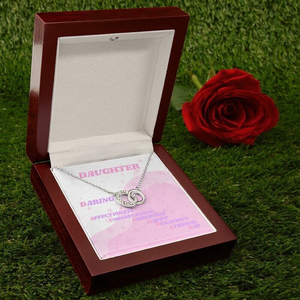 Daughter Gold Necklace, Classical Open Heart, Perfect Pair Necklace for Girl, Daughter Daring Retro Card Pendant Jewelry