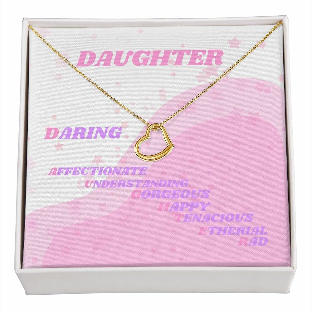 Minimalist Daughter Gold Necklace, Classical Open Heart, Delicate Heart Necklace for Girl, Daughter Daring Retro Card Pendant Jewelry