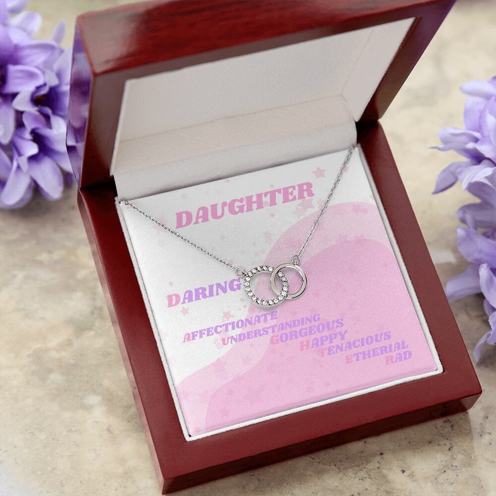 Daughter Gold Necklace, Classical Open Heart, Perfect Pair Necklace for Girl, Daughter Daring Retro Card Pendant Jewelry