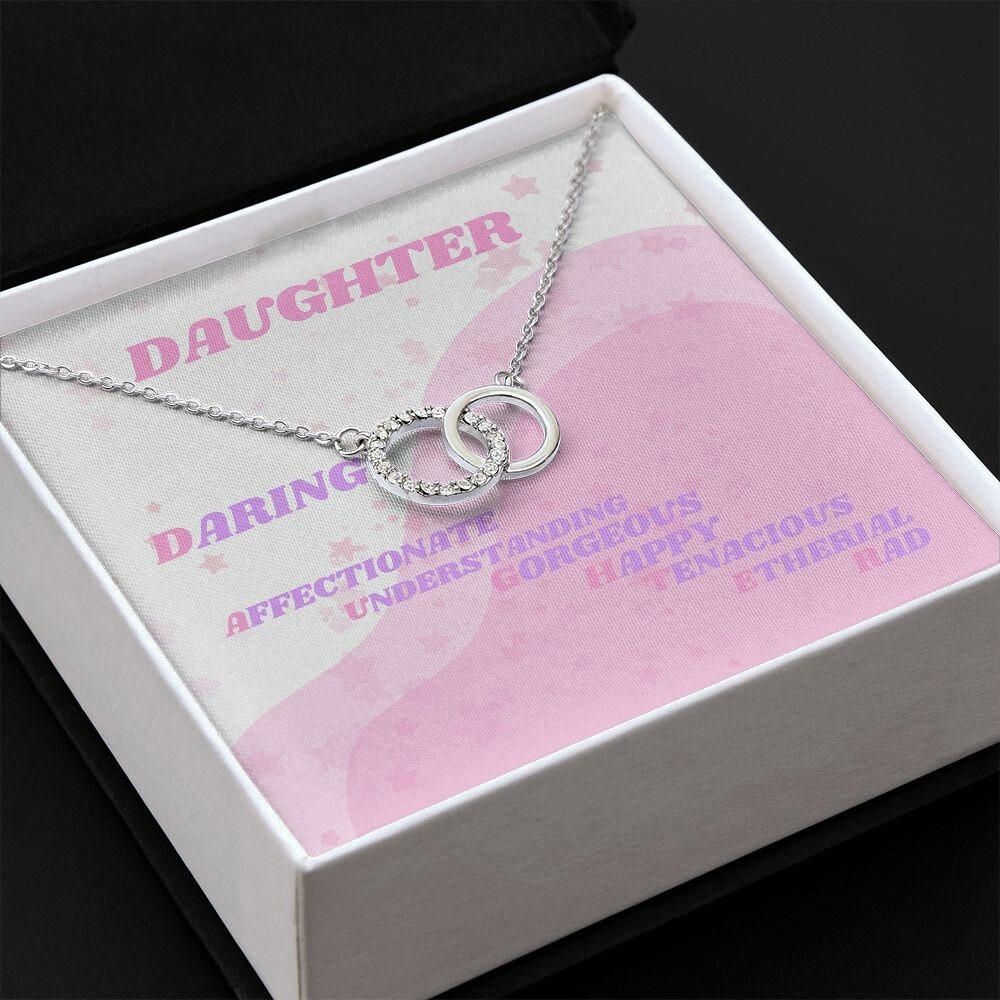 Daughter Gold Necklace, Classical Open Heart, Perfect Pair Necklace for Girl, Daughter Daring Retro Card Pendant Jewelry