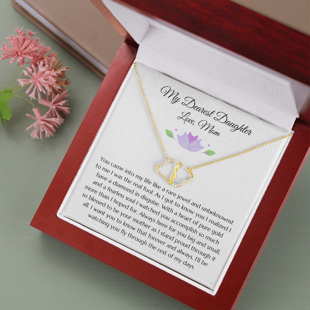 Daughter Gift From Mom Diamond and Gold Heart Everlasting Love Necklace