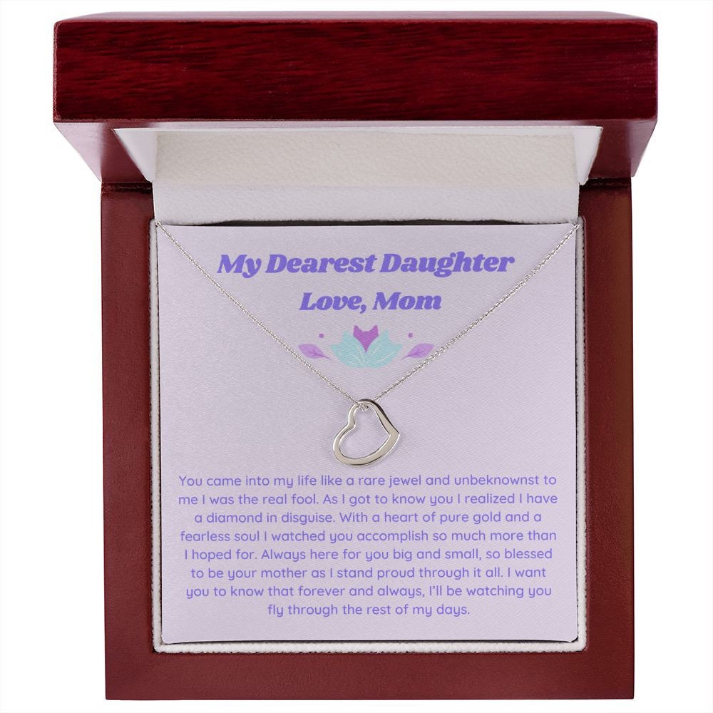 Retro Lavender Daughter Gift, Gold Minimalist Delicate Heart Necklace for Girl, Heartfelt Daughter Necklace