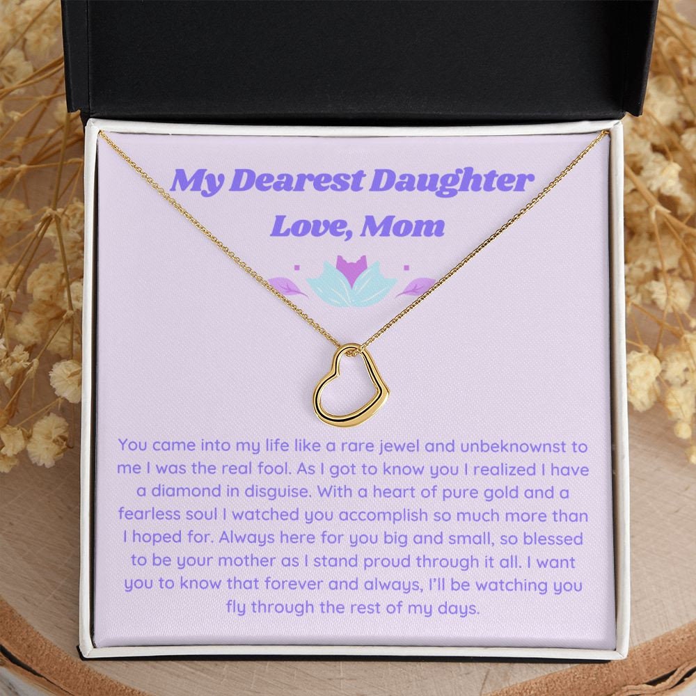 Retro Lavender Daughter Gift, Gold Minimalist Delicate Heart Necklace for Girl, Heartfelt Daughter Necklace