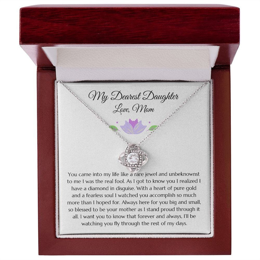Daughter Gift From Mother, Love Knot Necklace from Mom, Purple Graphic Pendant