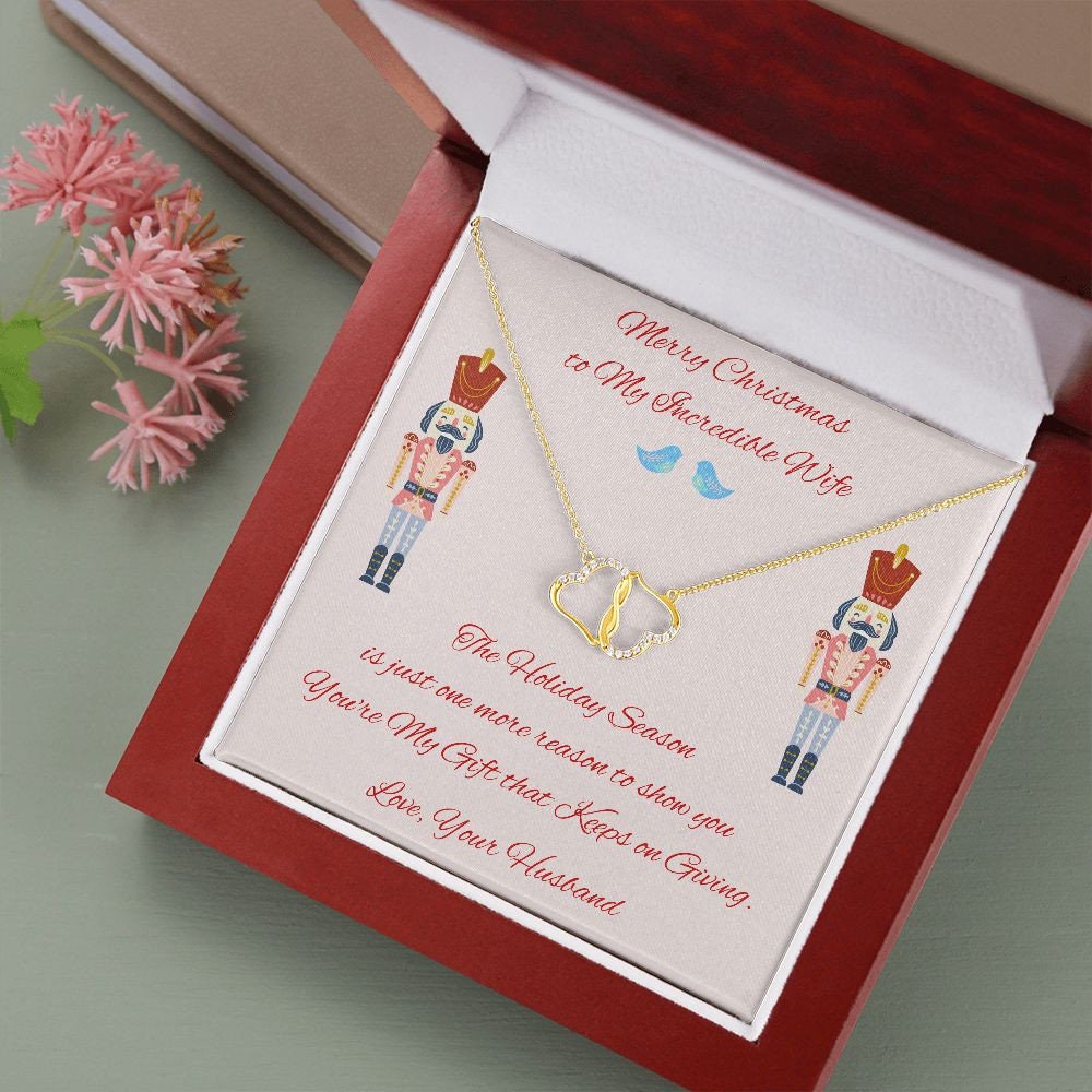 Gold Diamond Necklace Christmas Gift for Wife, Everlasting Love for Wife, Holiday Wife Gift