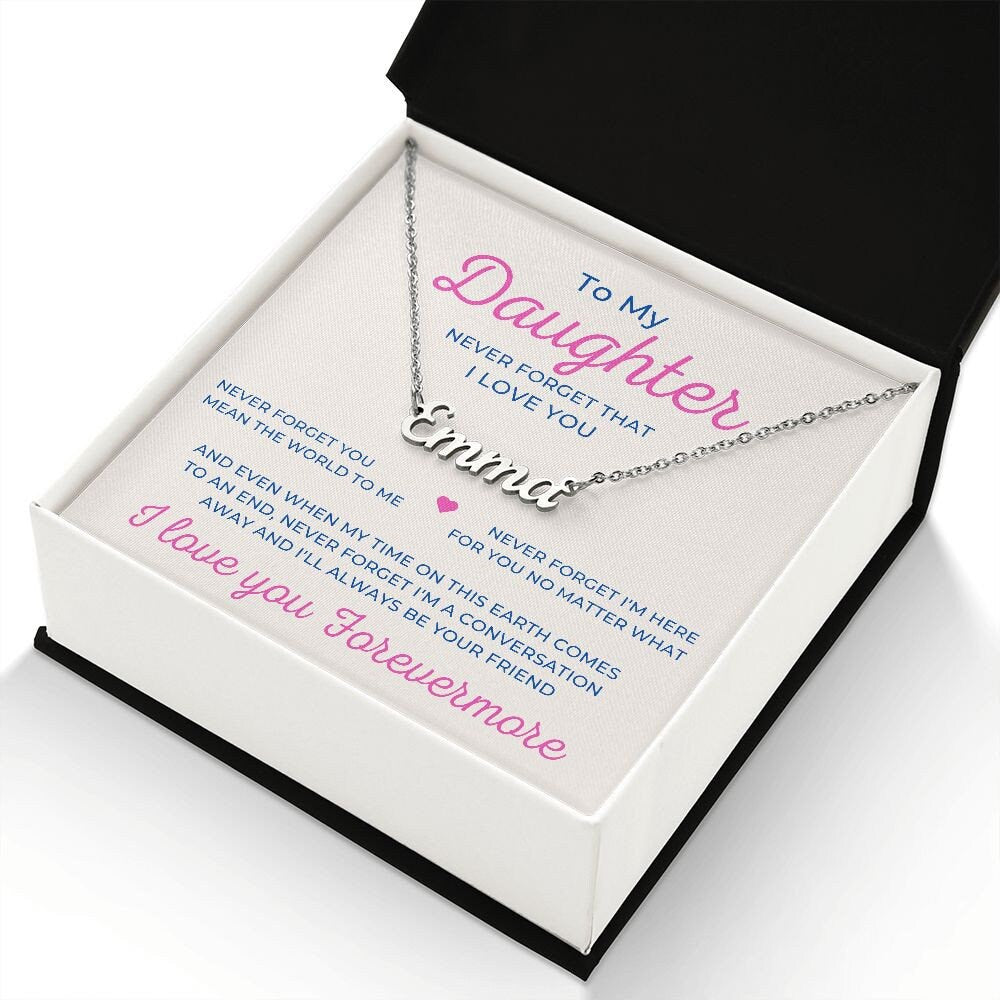 Daughter Name Necklace, Custom Personalized Font, Retro Minimalist Name Necklace, Daughter Name Message Gift