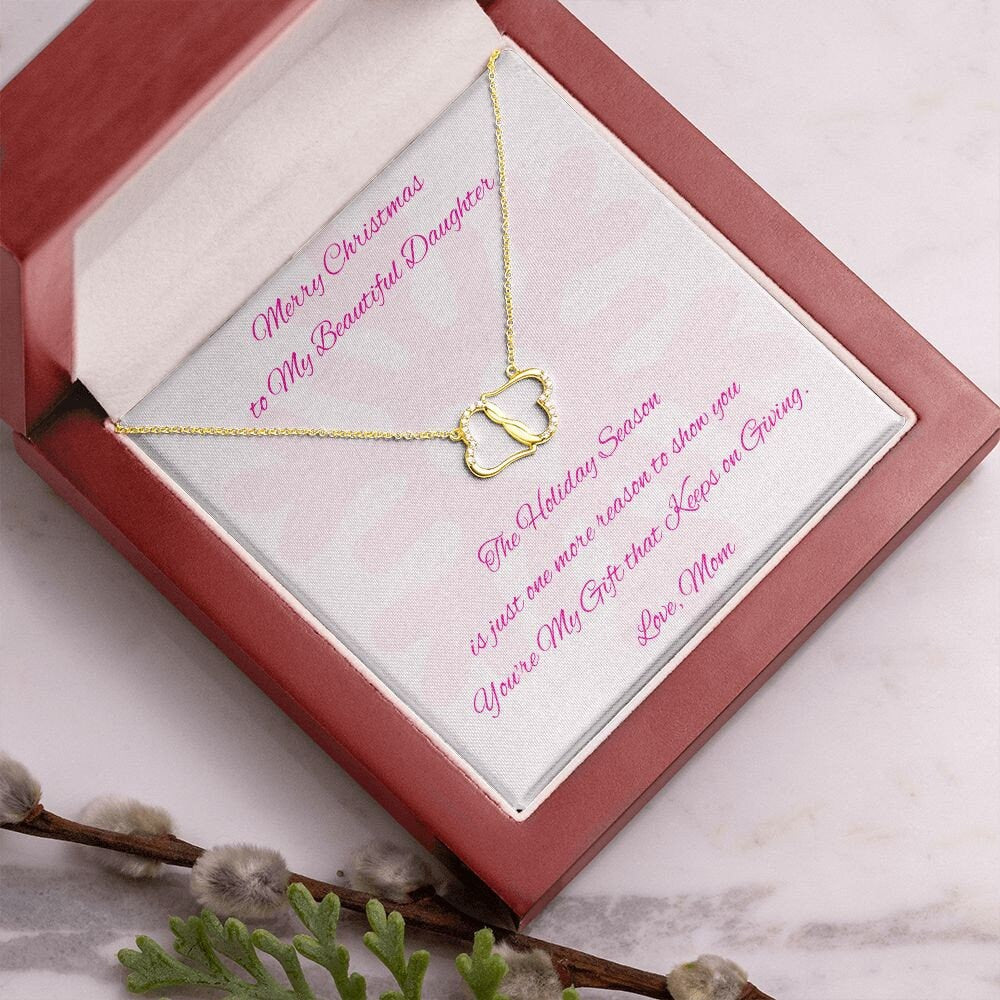 Christmas Gift to Daughter, Diamond Gold Hear Necklace for Daughter from Mom, Daughter Holiday Gift