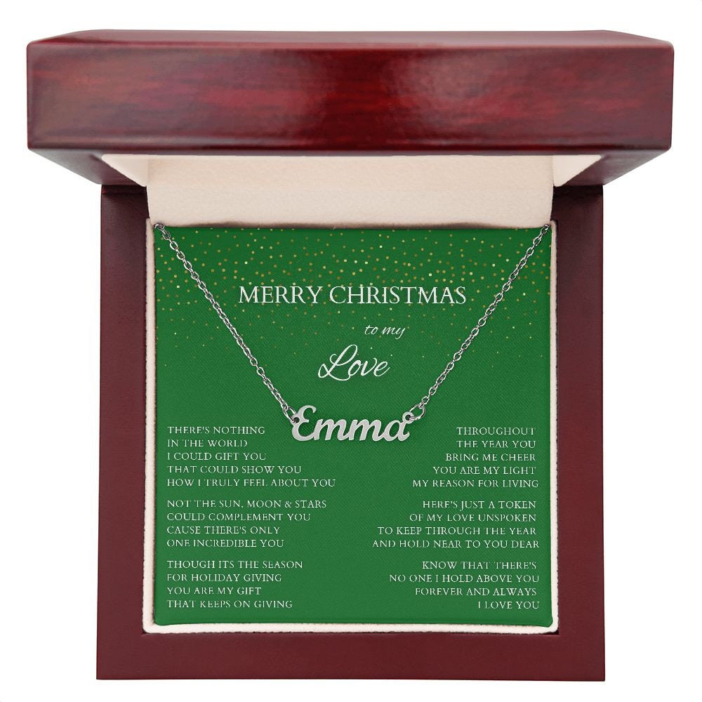 Merry Christmas Name Necklace to My Wife, Holiday Custom Minimalist Necklace with Poem for Love, Lover, Life Partner